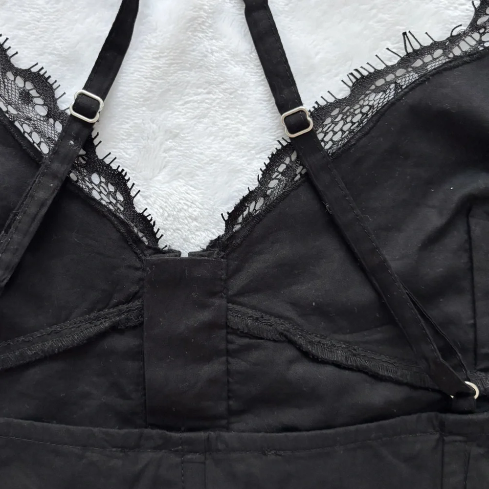 ZARA Sleeveless Black Cotton Lace Trimmed Corset Tank Top--NEW--M